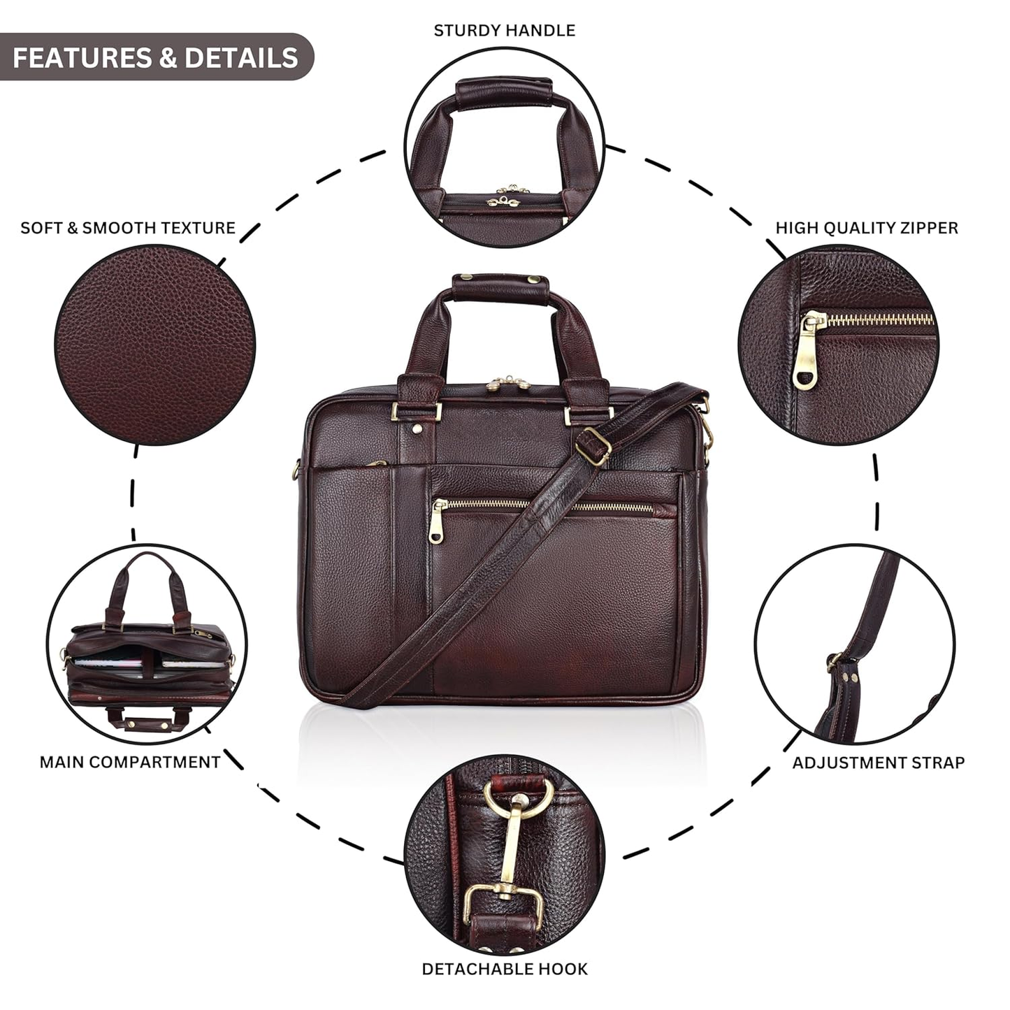 Genuine Leather Laptop Office Bag For Men Durable Professional Briefcase Best Messenger Bag Unisex With Trolley Strap